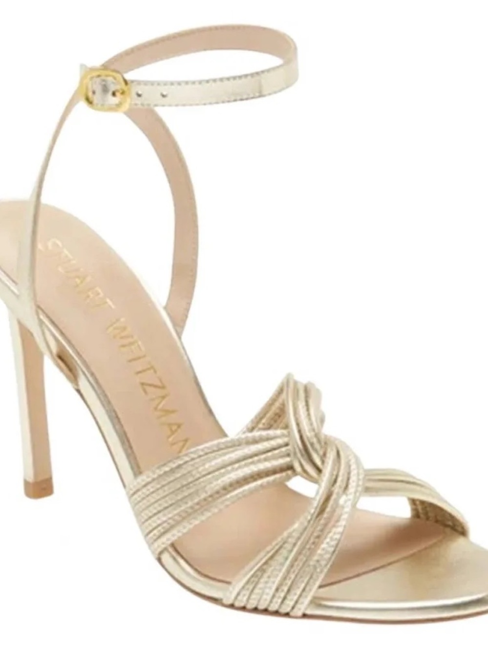 Stuart Weitzman Metallic Gold Knotted Ankle-Strap Sandal